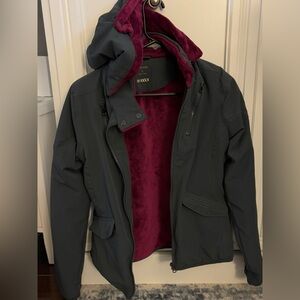 Women’s title nine small Gray Jacket with Burgundy faux fur  Lining hooded